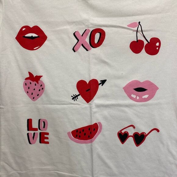 I’m Wound Up Women's Cream Love Theme Short Sleeve Graphic T-Shirt Large NWT - Picture 5 of 7
